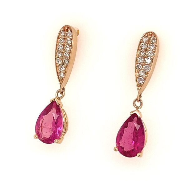 Tourmaline Rubellite Diamond Earrings 14k Gold 1.60 TCW Certified $3,090 018673 - Picture 8 of 10